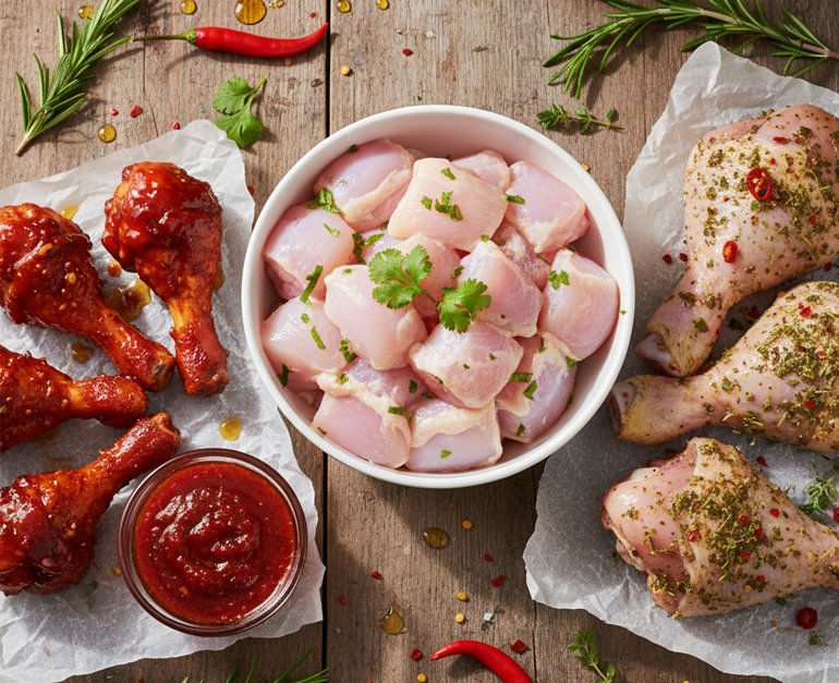 Premium Boneless Chicken Cubes + Chicken Lollipop + Chicken Leg Pieces