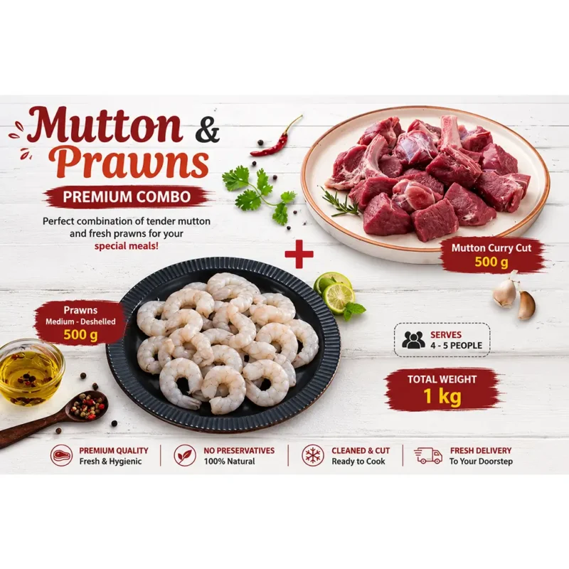 Mutton Curry Cut 500 g + Prawns - Medium - Deshelled 500 g